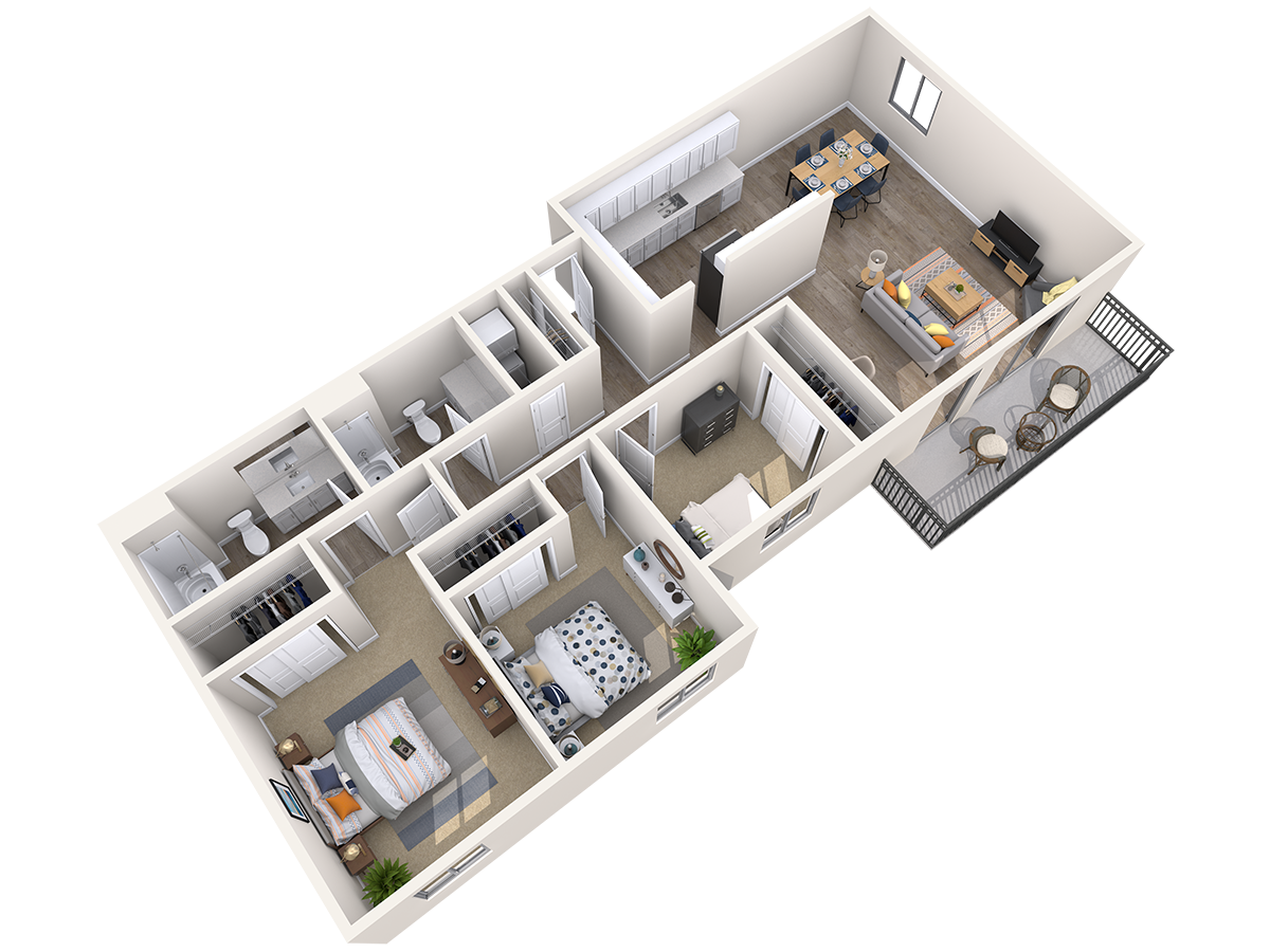 Floor plan for 3 beds, 2 baths, 1186 sqft